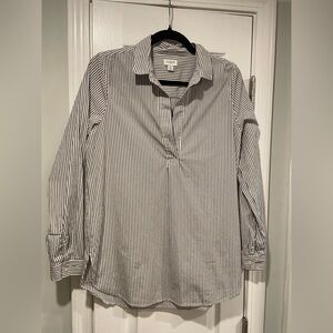 J. Crew Size S Black White Stripe Long Sleeve V Neck Collared Popover Tunic Top